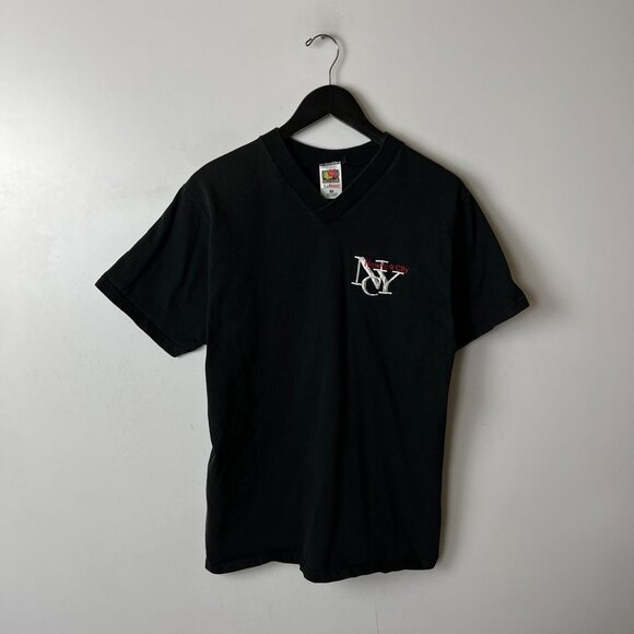 Vintage 90s Fruit of the Loom New York City NYC V-Neck Black T-Shirt M Cotton - Picture 9 of 14
